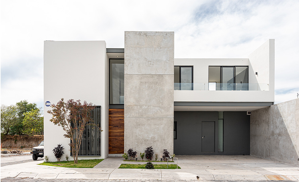 White villa with travertine and timber